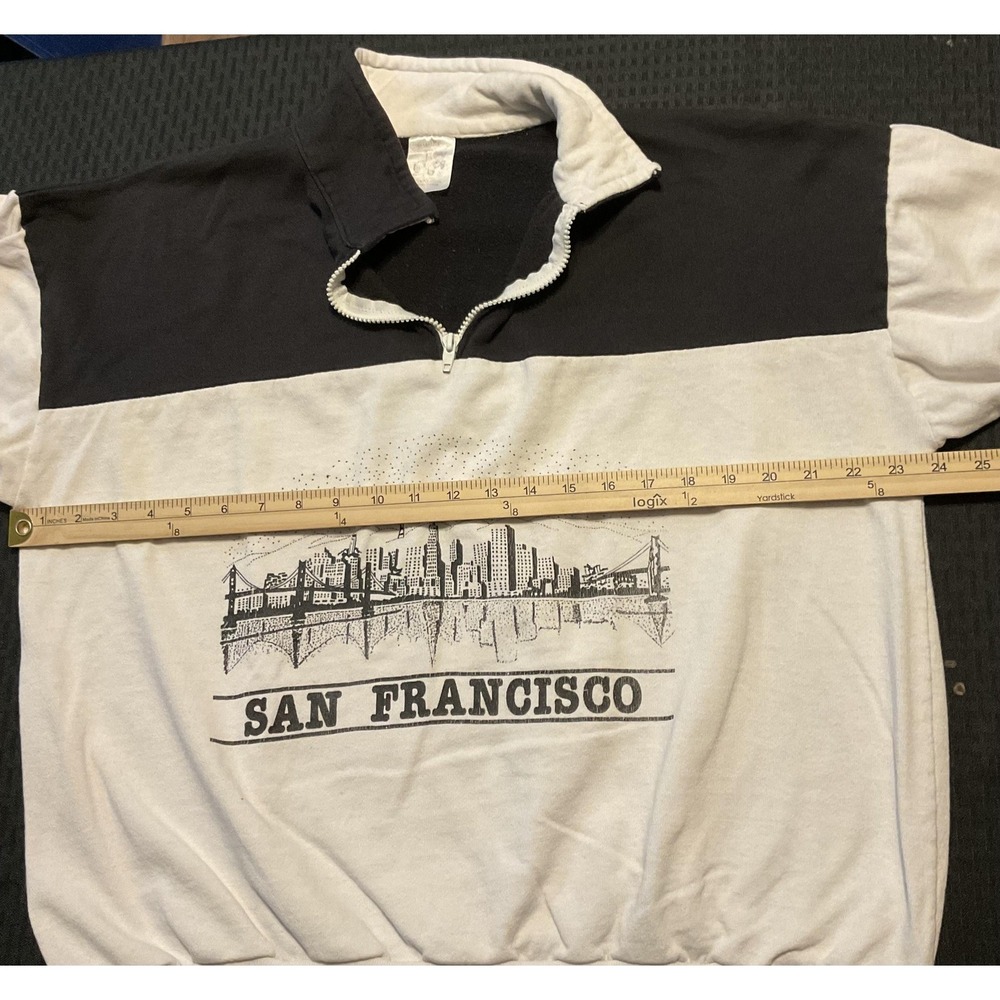 Vintage San Francisco Sweatshirt Mens Large White Black Quarter Zip Made USA 90s - Picture 8 of 10